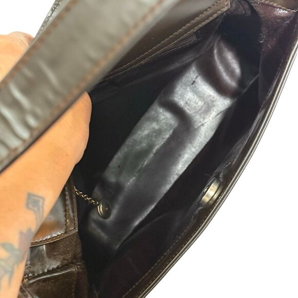 Vintage Gucci Authentic Women's Brown Patent Leather Embossed Logo Shoulder Bag - Picture 4 of 12